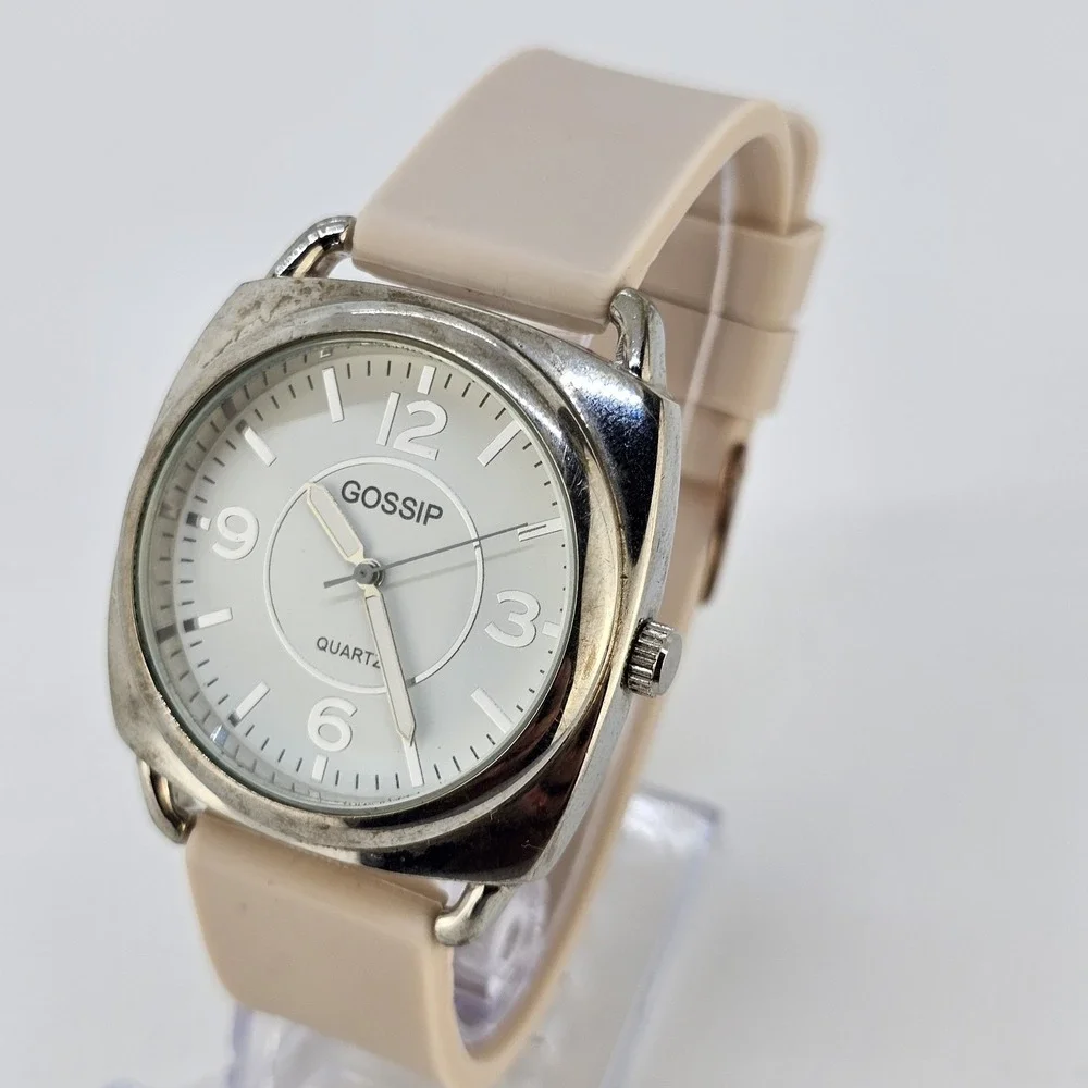 Gossip Women's Analog Watch 38MM White Dial Cream Plastic Bands NEW Battery